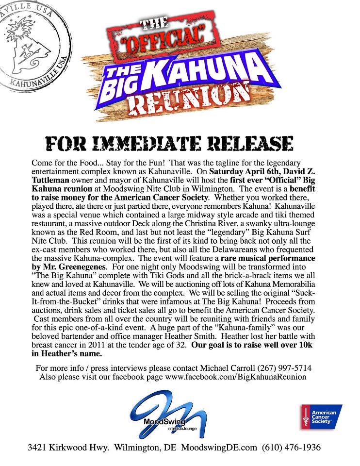Kahuna Reunion Press Release